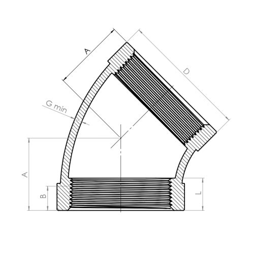 Elbows, NPT thread, 45°, F/F - Drawing