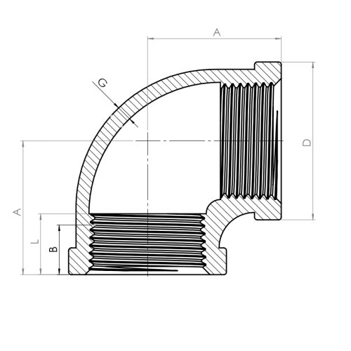 Elbows, NPT thread, 90°, F/F - Drawing