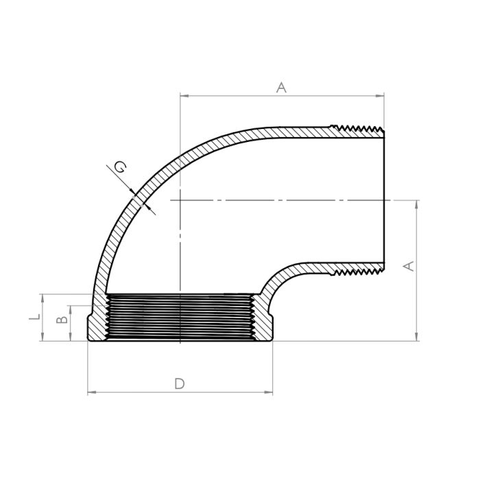 Elbows, NPT thread, 90°, M/F - Drawing