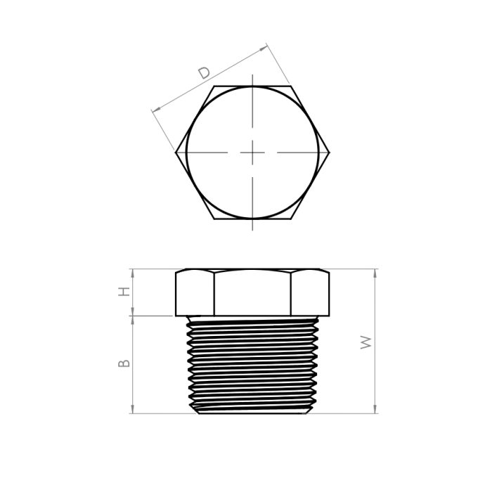 Plugs hexagon, NPT - Drawing