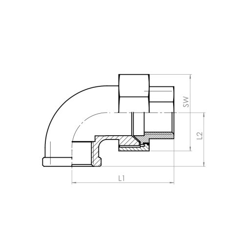 Elbow union F/F - Drawing