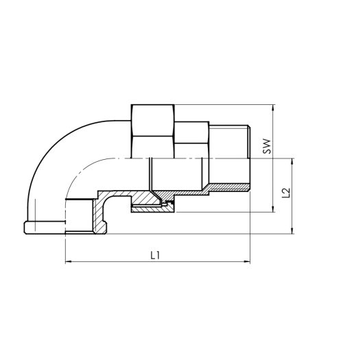 Elbow union M/F - Drawing