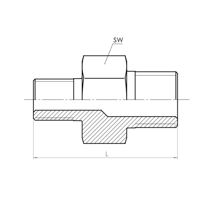 Reducing nipple, hexagon, ISO 7-1R - Drawing