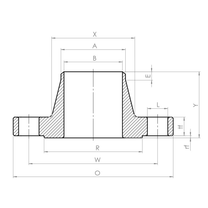 Welding neck flange, ASTM - Drawing